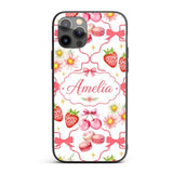 Strawberry Cherry Daisy Floral Bow Sweet Dessert Custom Name Protective Phone Case Mobile Cover Durable Everyday Smartphone Shock Resistant