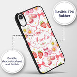 Strawberry Cherry Daisy Floral Bow Sweet Dessert Custom Name Protective Phone Case Mobile Cover Durable Everyday Smartphone Shock Resistant