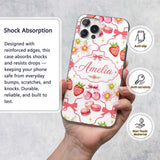 Strawberry Cherry Daisy Floral Bow Sweet Dessert Custom Name Protective Phone Case Mobile Cover Durable Everyday Smartphone Shock Resistant