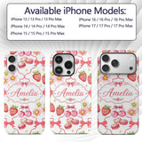 Strawberry Cherry Daisy Floral Bow Sweet Dessert Custom Name Protective Phone Case Mobile Cover Durable Everyday Smartphone Shock Resistant