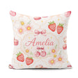 Custom Name Strawberry Cherry Daisy Bow Sweet Dessert Warm Beige Square Filled Cushion Throw Pillow Sofa Bed Home Decor Zip Washable UK Made