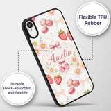 Strawberry Cherry Daisy Floral Bow Sweet Dessert Custom Name Protective Phone Case Mobile Cover Durable Everyday Smartphone Shock Resistant