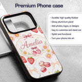 Strawberry Cherry Daisy Floral Bow Sweet Dessert Custom Name Protective Phone Case Mobile Cover Durable Everyday Smartphone Shock Resistant
