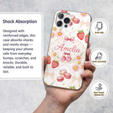 Strawberry Cherry Daisy Floral Bow Sweet Dessert Custom Name Protective Phone Case Mobile Cover Durable Everyday Smartphone Shock Resistant
