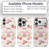 Strawberry Cherry Daisy Floral Bow Sweet Dessert Custom Name Protective Phone Case Mobile Cover Durable Everyday Smartphone Shock Resistant