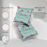 Custom Name Watercolor Pink Ribbon Bow Seamless Pattern on Teal Square Filled Cushion Throw Pillow Sofa Bed Home Decor Zip Washable UK Made