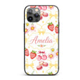 Strawberry Cherry Daisy Floral Bow Sweet Dessert Custom Name Protective Phone Case Mobile Cover Durable Everyday Smartphone Shock Resistant
