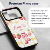Strawberry Cherry Daisy Floral Bow Sweet Dessert Custom Name Protective Phone Case Mobile Cover Durable Everyday Smartphone Shock Resistant