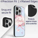 Elegant Watercolor Rose Bouquet Ribbon Butterfly Custom Name Protective Phone Case Mobile Cover Durable Everyday Smartphone Shock Resistant