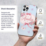 Elegant Watercolor Rose Bouquet Ribbon Butterfly Custom Name Protective Phone Case Mobile Cover Durable Everyday Smartphone Shock Resistant