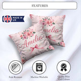 Custom Name Elegant Watercolor Rose Bouquet Butterfly Soft Blush Square Filled Cushion Throw Pillow Sofa Bed Home Decor Zip Washable UK Made