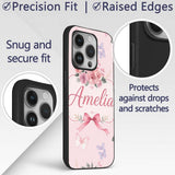 Elegant Watercolor Rose Bouquet Ribbon Butterfly Custom Name Protective Phone Case Mobile Cover Durable Everyday Smartphone Shock Resistant