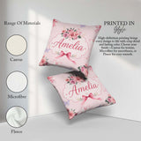 Custom Name Elegant Watercolor Rose Bouquet Butterfly Soft Blush Square Filled Cushion Throw Pillow Sofa Bed Home Decor Zip Washable UK Made