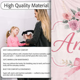 Elegant Watercolor Rose Bouquet Ribbon Butterfly Soft Blush Lovely  Personalised Custom Name Super Soft Fleece Blanket Bed Sofa Throw