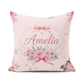 Custom Name Elegant Watercolor Rose Bouquet Butterfly Soft Beige Square Filled Cushion Throw Pillow Sofa Bed Home Decor Zip Washable UK Made