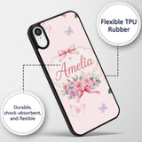 Elegant Watercolor Rose Bouquet Ribbon Butterfly Custom Name Protective Phone Case Mobile Cover Durable Everyday Smartphone Shock Resistant