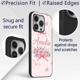 Elegant Watercolor Rose Bouquet Ribbon Butterfly Custom Name Protective Phone Case Mobile Cover Durable Everyday Smartphone Shock Resistant