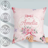 Custom Name Elegant Watercolor Rose Bouquet Butterfly Soft Beige Square Filled Cushion Throw Pillow Sofa Bed Home Decor Zip Washable UK Made