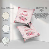 Custom Name Elegant Watercolor Rose Bouquet Butterfly Soft Beige Square Filled Cushion Throw Pillow Sofa Bed Home Decor Zip Washable UK Made