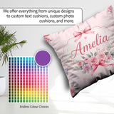 Custom Name Elegant Watercolor Rose Bouquet Butterfly Soft Beige Square Filled Cushion Throw Pillow Sofa Bed Home Decor Zip Washable UK Made