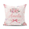 Custom Name Elegant Watercolor Rose Bouquet Ribbon Pastel Check Square Filled Cushion Throw Pillow Sofa Bed Home Decor Zip Washable UK Made