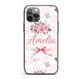 Elegant Watercolor Rose Bouquet Ribbon Butterfly Custom Name Protective Phone Case Mobile Cover Durable Everyday Smartphone Shock Resistant