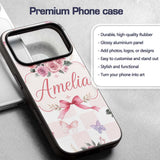 Elegant Watercolor Rose Bouquet Ribbon Butterfly Custom Name Protective Phone Case Mobile Cover Durable Everyday Smartphone Shock Resistant