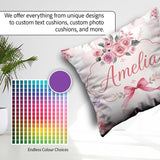 Custom Name Elegant Watercolor Rose Bouquet Ribbon Pastel Check Square Filled Cushion Throw Pillow Sofa Bed Home Decor Zip Washable UK Made
