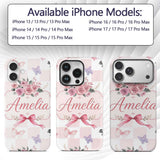 Elegant Watercolor Rose Bouquet Ribbon Butterfly Custom Name Protective Phone Case Mobile Cover Durable Everyday Smartphone Shock Resistant