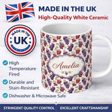 Personalized Custom Name Mixed Red and Purple Grapes Botanical Seamless Pattern Lovely 11oz Ceramic Coffee Tea Mug White Large Handle