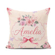 Custom Name Elegant Watercolor Rose Bouquet Ribbon Soft Neutral Square Filled Cushion Throw Pillow Sofa Bed Home Decor Zip Washable UK Made