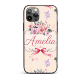 Elegant Watercolor Rose Bouquet Ribbon Butterfly Custom Name Protective Phone Case Mobile Cover Durable Everyday Smartphone Shock Resistant