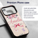 Elegant Watercolor Rose Bouquet Ribbon Butterfly Custom Name Protective Phone Case Mobile Cover Durable Everyday Smartphone Shock Resistant