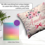 Custom Name Elegant Watercolor Rose Bouquet Ribbon Soft Neutral Square Filled Cushion Throw Pillow Sofa Bed Home Decor Zip Washable UK Made