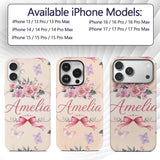 Elegant Watercolor Rose Bouquet Ribbon Butterfly Custom Name Protective Phone Case Mobile Cover Durable Everyday Smartphone Shock Resistant