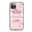 Elegant Watercolor Rose Bouquet Ribbon Butterfly Custom Name Protective Phone Case Mobile Cover Durable Everyday Smartphone Shock Resistant