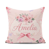 Custom Name Elegant Watercolor Rose Bouquet Butterfly Background Square Filled Cushion Throw Pillow Sofa Bed Home Decor Zip Washable UK Made