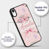 Elegant Watercolor Rose Bouquet Ribbon Butterfly Custom Name Protective Phone Case Mobile Cover Durable Everyday Smartphone Shock Resistant