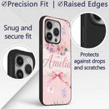 Elegant Watercolor Rose Bouquet Ribbon Butterfly Custom Name Protective Phone Case Mobile Cover Durable Everyday Smartphone Shock Resistant