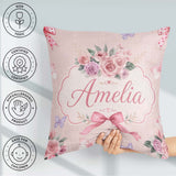 Custom Name Elegant Watercolor Rose Bouquet Butterfly Background Square Filled Cushion Throw Pillow Sofa Bed Home Decor Zip Washable UK Made