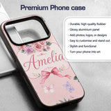 Elegant Watercolor Rose Bouquet Ribbon Butterfly Custom Name Protective Phone Case Mobile Cover Durable Everyday Smartphone Shock Resistant