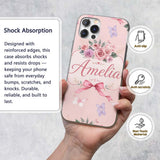 Elegant Watercolor Rose Bouquet Ribbon Butterfly Custom Name Protective Phone Case Mobile Cover Durable Everyday Smartphone Shock Resistant