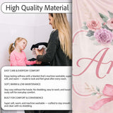 Elegant Watercolor Rose Bouquet Ribbon Butterfly Pink Background  Personalised Custom Name Super Soft Fleece Blanket Bed Sofa Throw