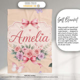Elegant Watercolor Rose Bouquet Ribbon Butterfly Warm Beige Lovely  Personalised Custom Name Super Soft Fleece Blanket Bed Sofa Throw