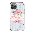 Elegant Watercolor Rose Bouquet Ribbon Butterfly Custom Name Protective Phone Case Mobile Cover Durable Everyday Smartphone Shock Resistant