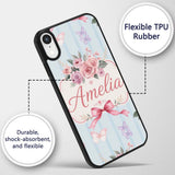 Elegant Watercolor Rose Bouquet Ribbon Butterfly Custom Name Protective Phone Case Mobile Cover Durable Everyday Smartphone Shock Resistant