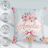 Custom Name Elegant Watercolor Rose Ribbon Butterfly Soft Stripe Square Filled Cushion Throw Pillow Sofa Bed Home Decor Zip Washable UK Made