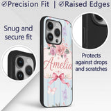 Elegant Watercolor Rose Bouquet Ribbon Butterfly Custom Name Protective Phone Case Mobile Cover Durable Everyday Smartphone Shock Resistant