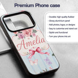 Elegant Watercolor Rose Bouquet Ribbon Butterfly Custom Name Protective Phone Case Mobile Cover Durable Everyday Smartphone Shock Resistant