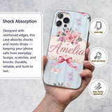 Elegant Watercolor Rose Bouquet Ribbon Butterfly Custom Name Protective Phone Case Mobile Cover Durable Everyday Smartphone Shock Resistant